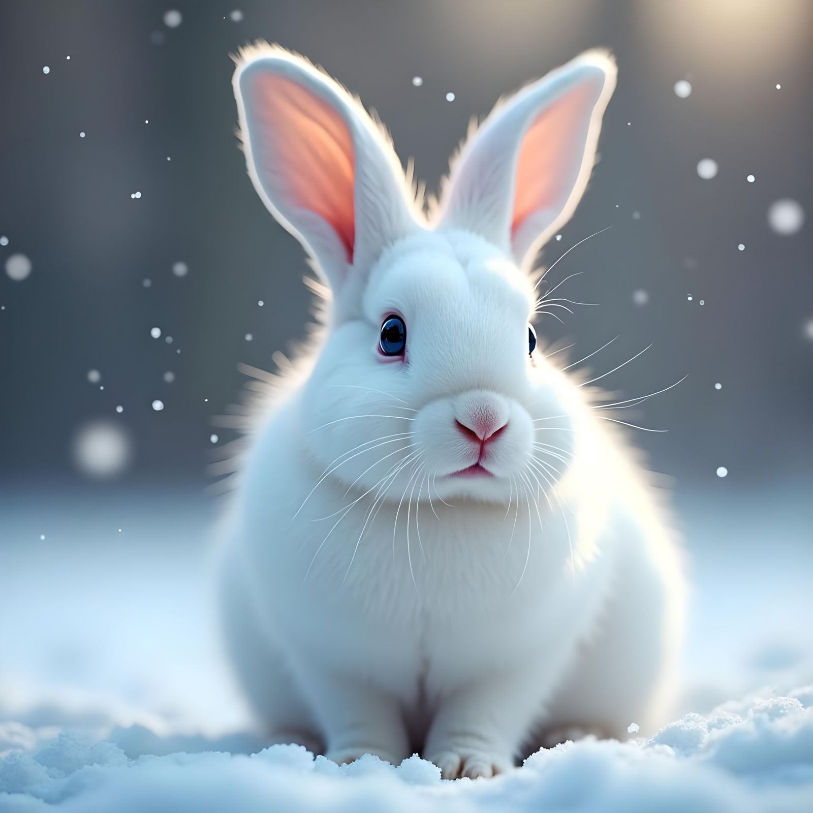 Albino Rabbit with Heterochromia in Hyperreal Snow