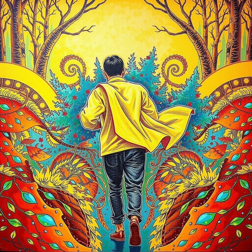 Ethereal Figure Walks Through a Twisted, Dappled Forest