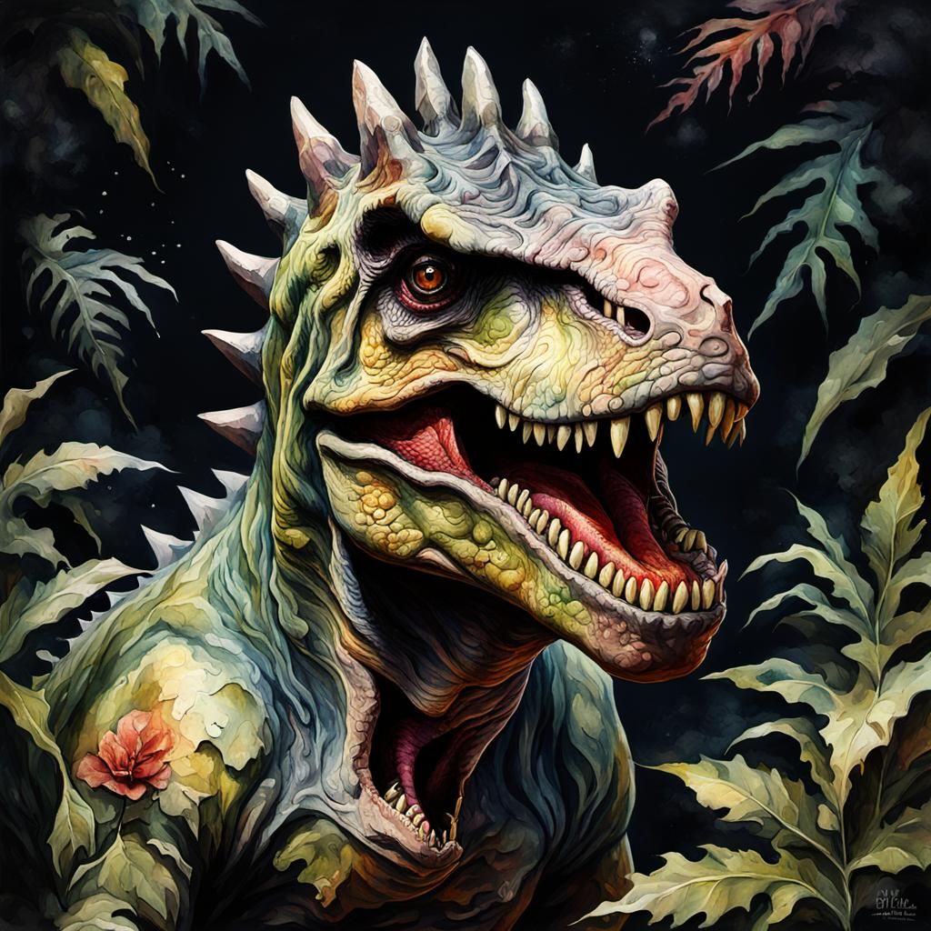 Grotesque Dinosaur in Gothic Impressionist Style