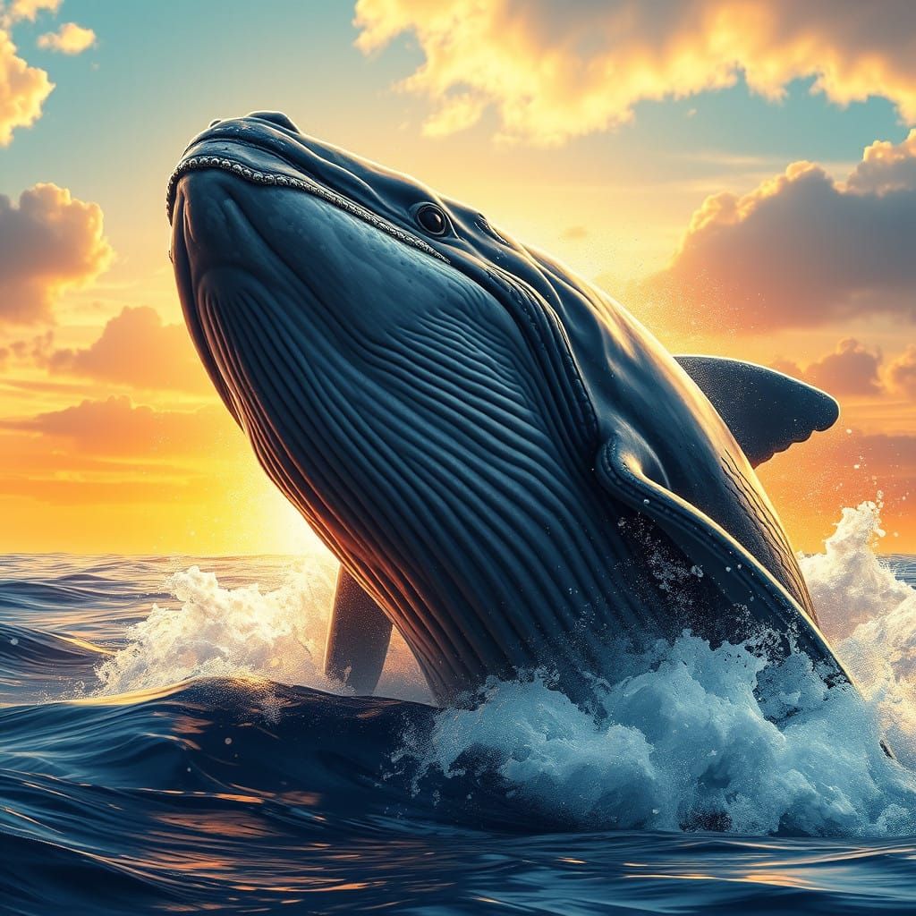 Majestic Whale in Hyperrealistic Ocean Scene