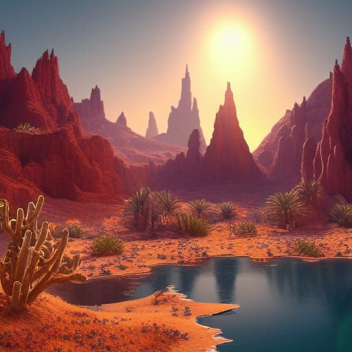 Detailed Desert Oasis Fantasy Concept Art
