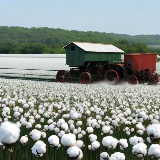 Cotton Gin Harvesting Cotton in Field