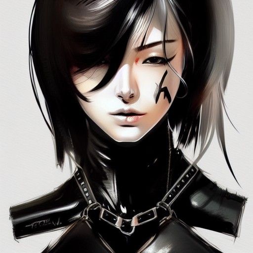Badass Girl in Leather Catsuit, Anime Style