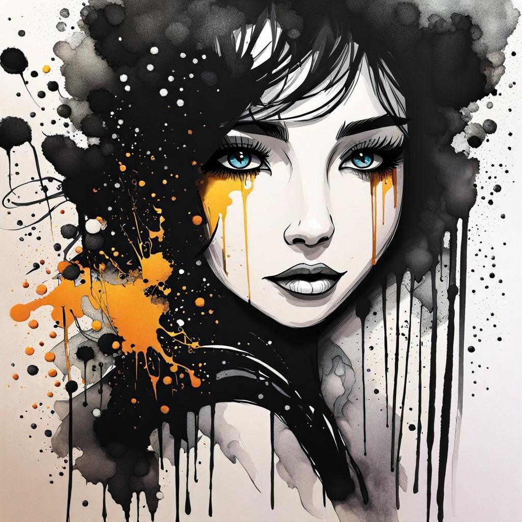 Sad Eyes in Ink Splatter