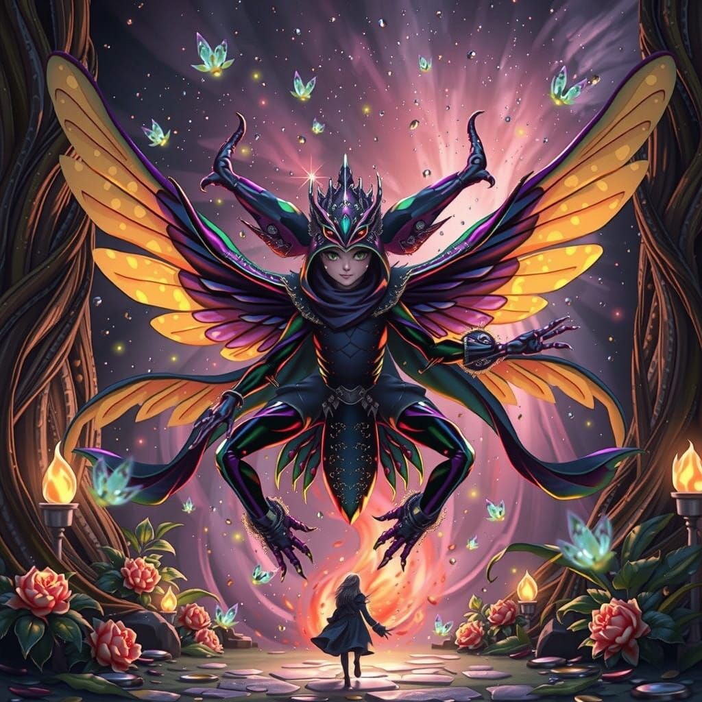 Majestic Firefly in Whimsical Digital Anime Scene