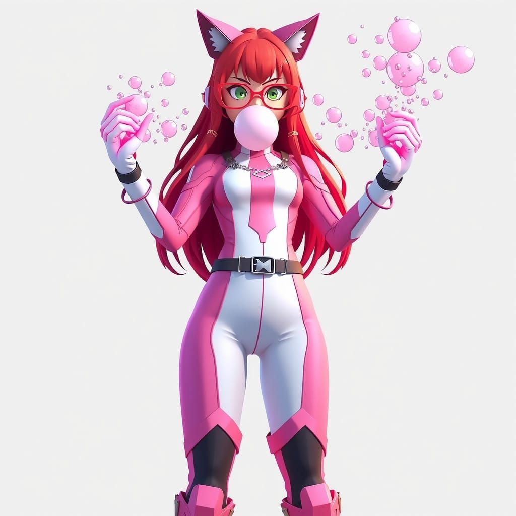 Confident Anime Heroine Wields Bubblegum in Cyberpunk Style