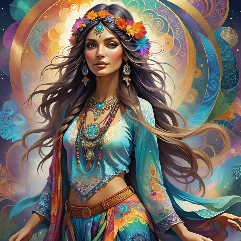Psychedelic Hippie in Fractal Zentangle Style
