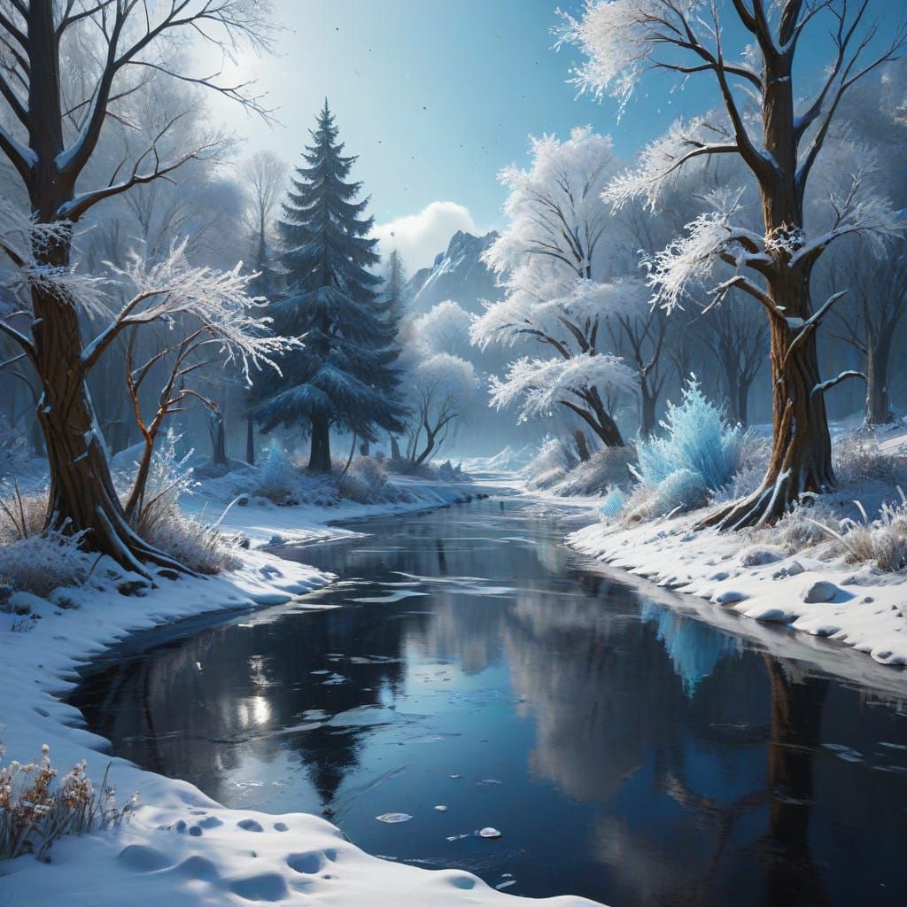 Frozen Winter Wonderland in Impasto Brush Strokes