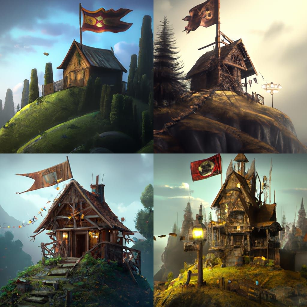 Wooden House on Hill: Digital Matte Painting