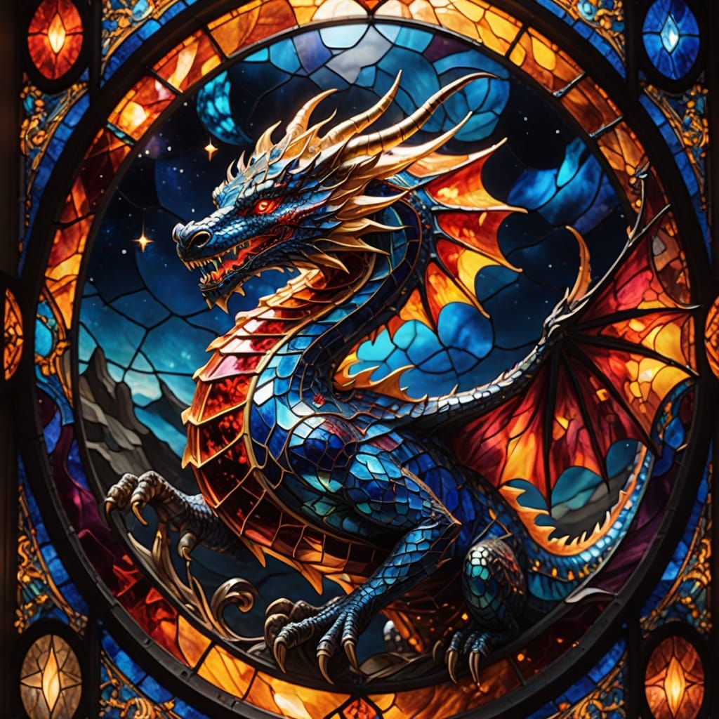 Celestial Dragon in Stained Glass Mosaic Art