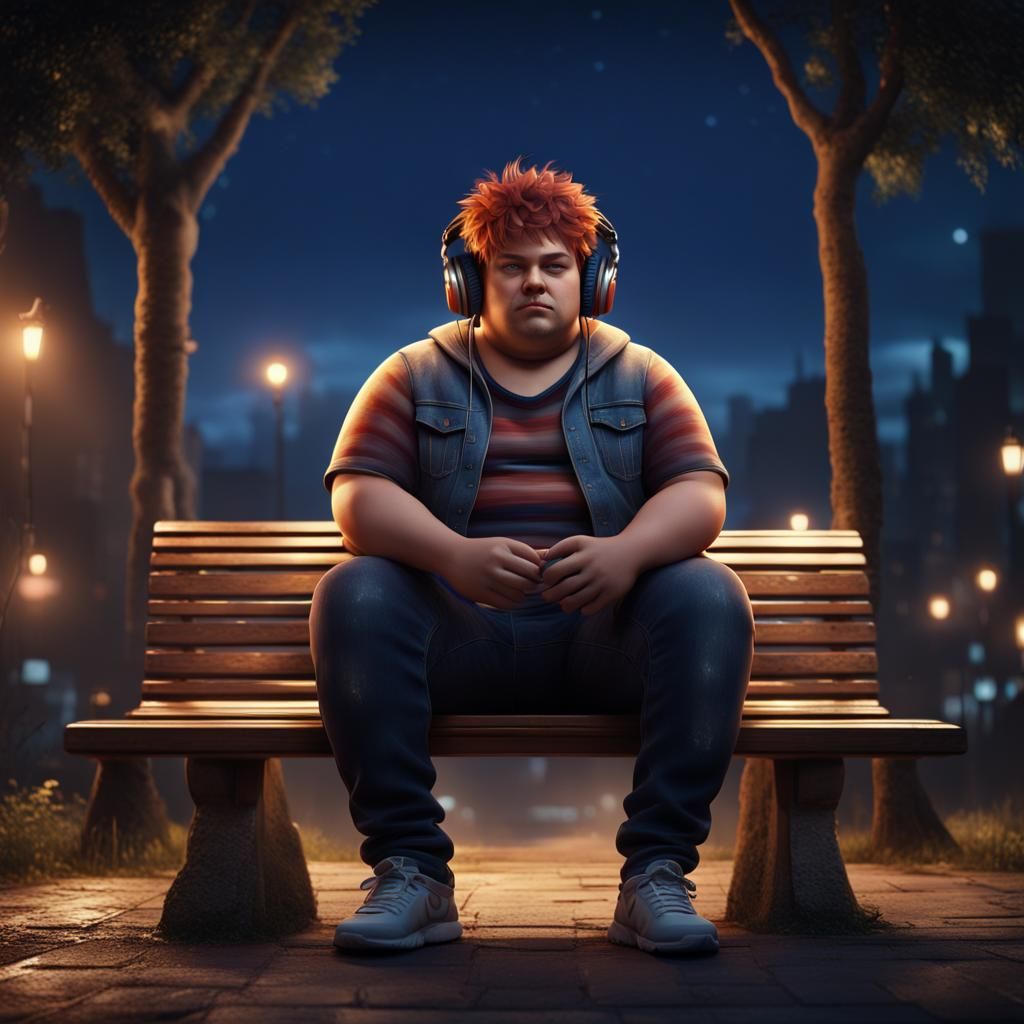 Young Man with Headphones: Detailed Matte Painting