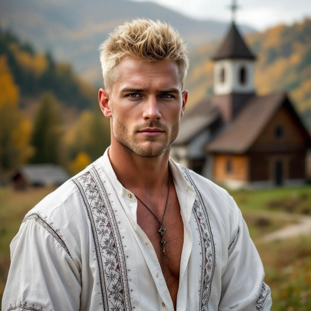Handsome Man in Traditional Romanian Clothes