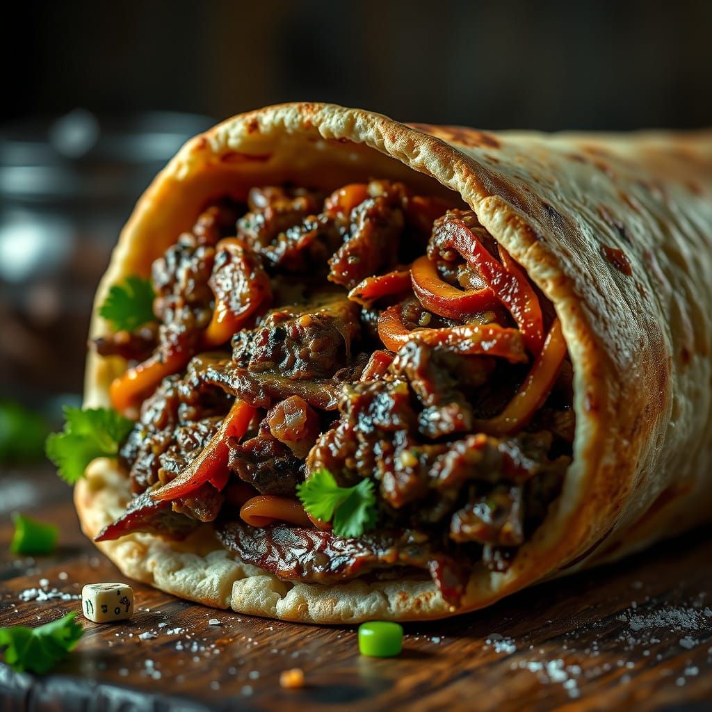 Hyperrealistic Beef Burrito in Cinematic Lighting
