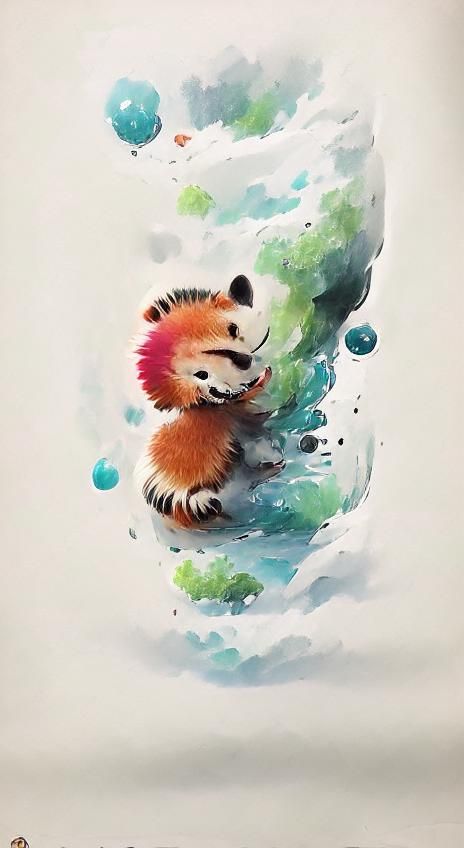 Cute Red Panda in Watercolor Comic Style