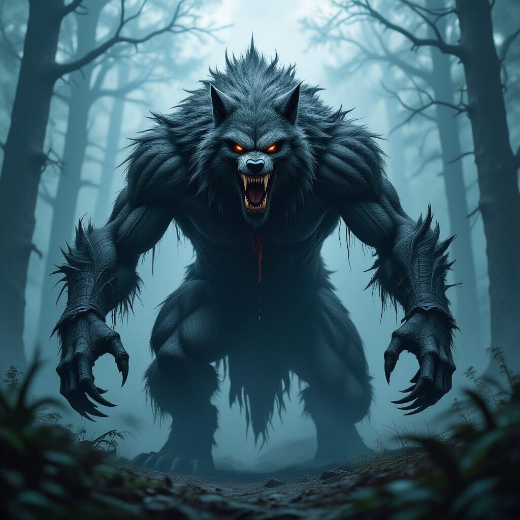 Werewolf Xenomorph Hybrid in Biomechanical Gothic Horror