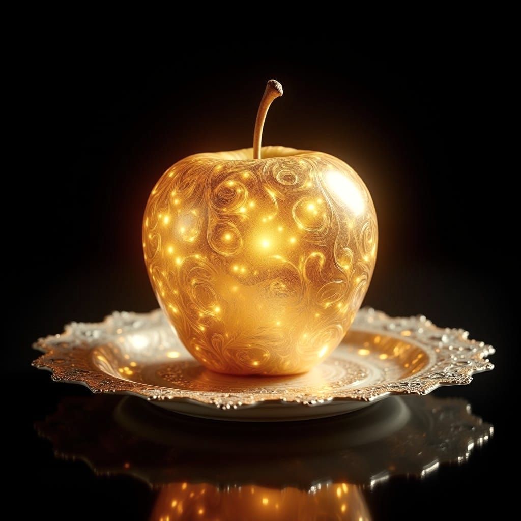 Glowing Enchanted Golden Apple on a Plate