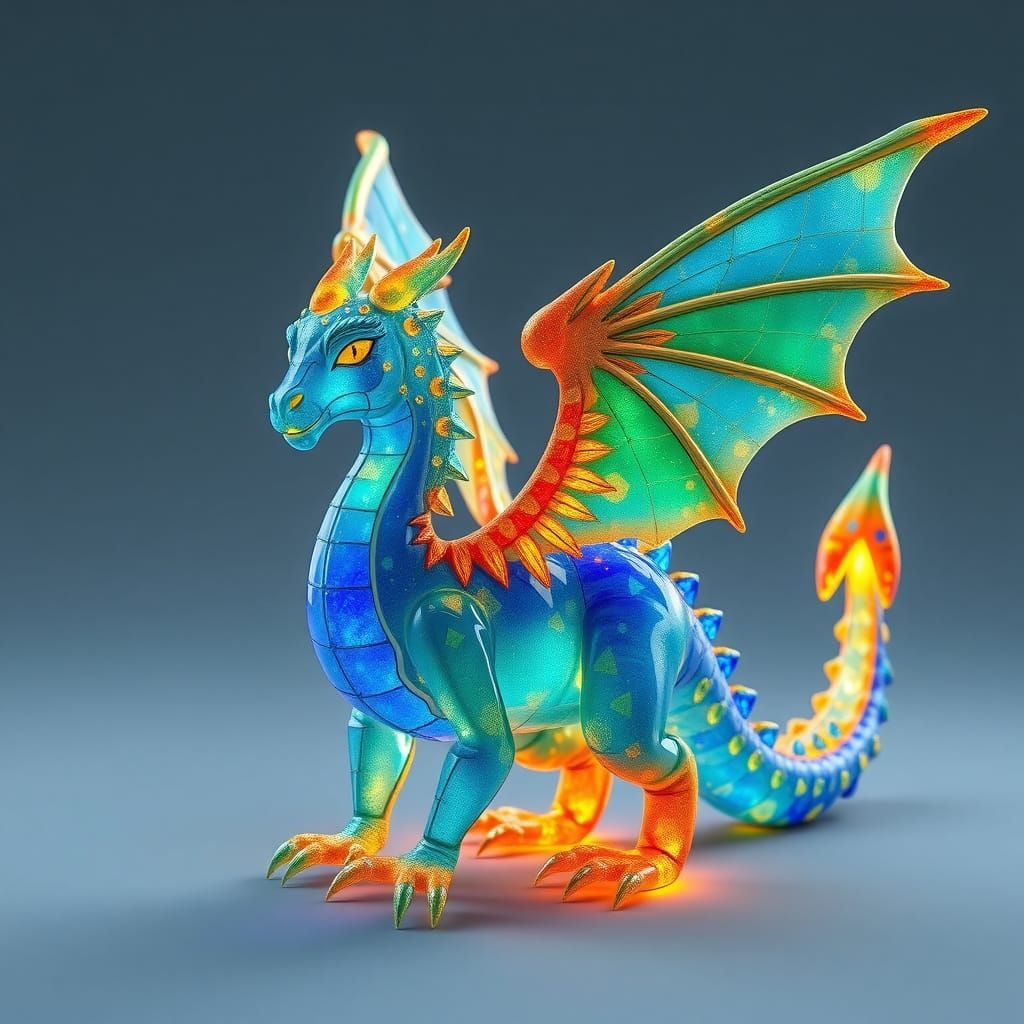 Majestic Dragon Sculpture Made of Shimmering Sea Glass