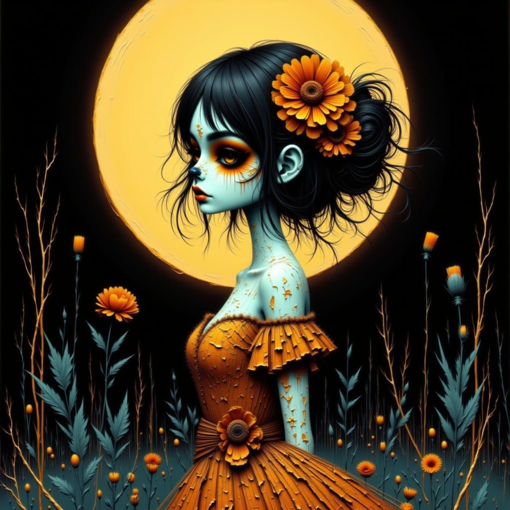 Day of the Dead Doll Portrait in Gothic Manga Style