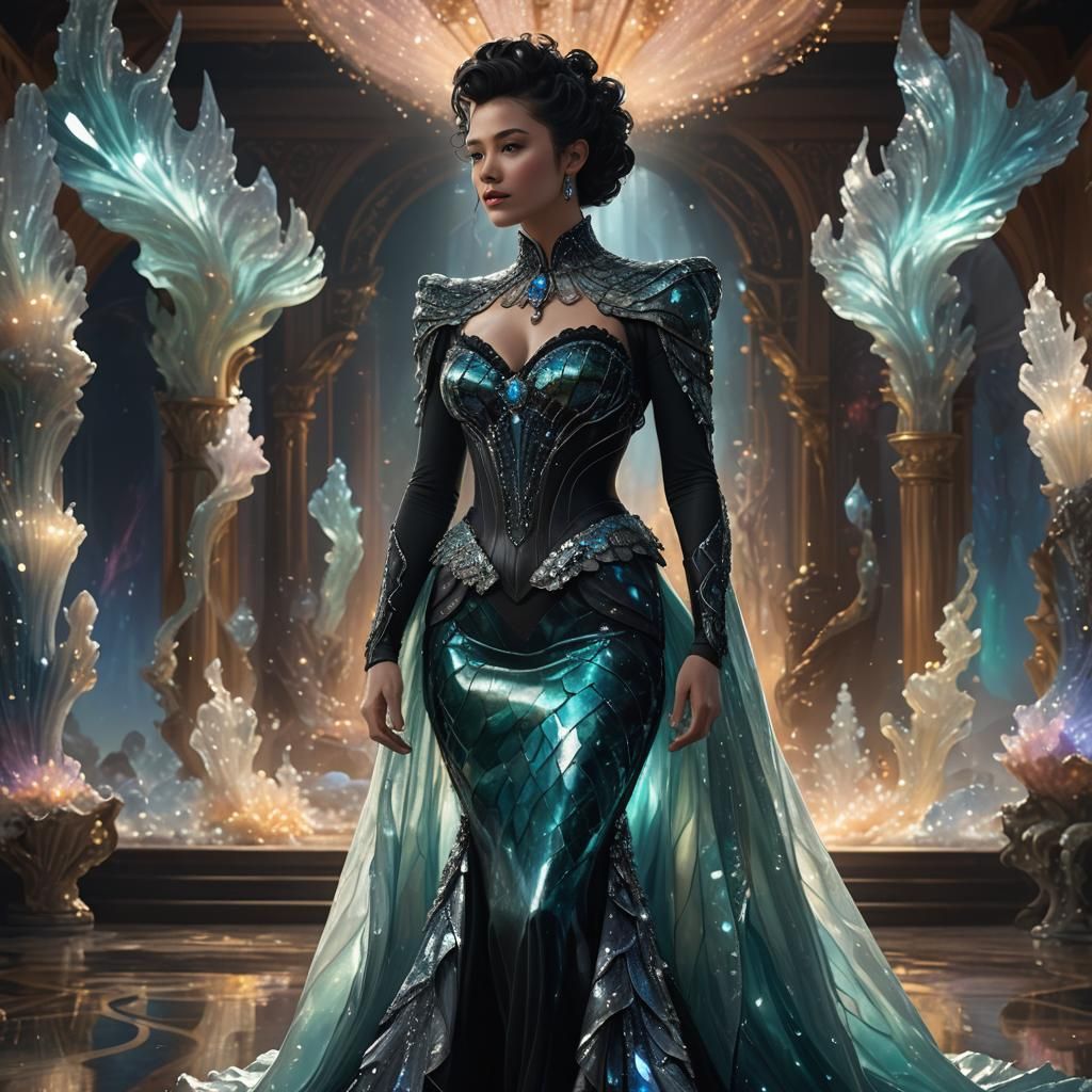 Elegant Woman in Opalescent Gown, Digital Painting