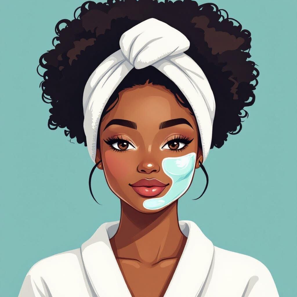 Black Woman Relaxing with Face Mask in Cartoon Style