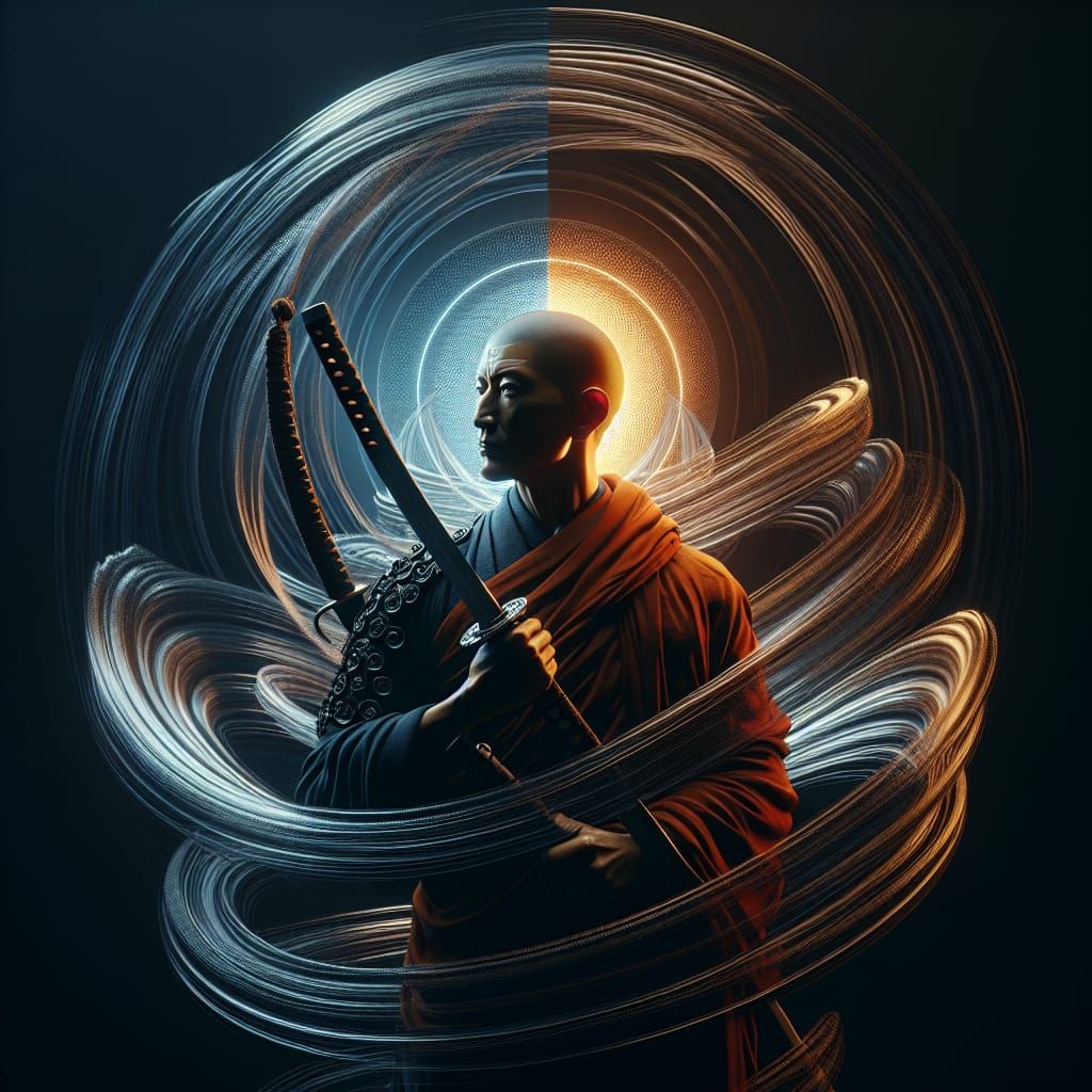 Brave Buddhist Warrior Monk in Dynamic Lighting