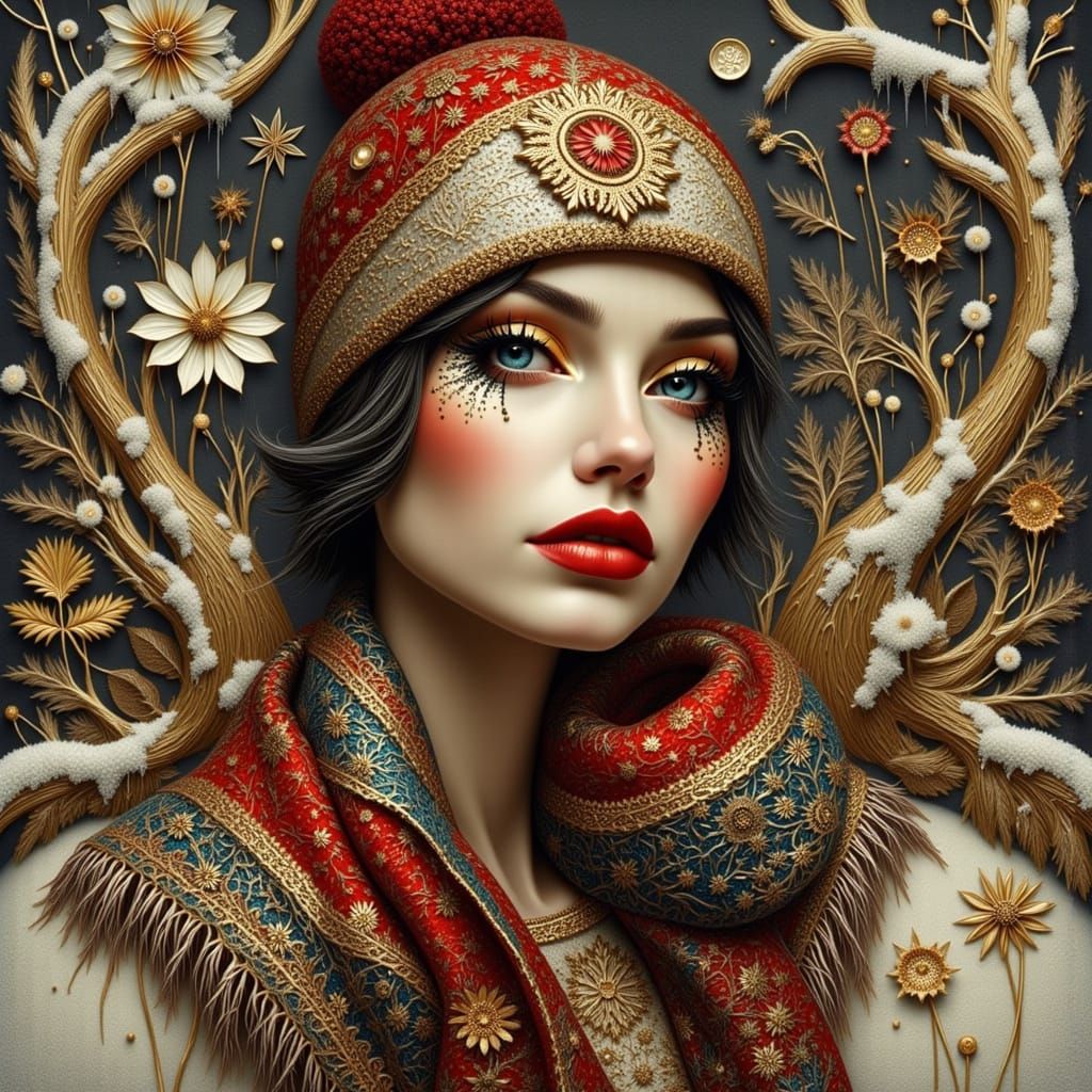Elegant Winter Woman in Art Nouveau Style