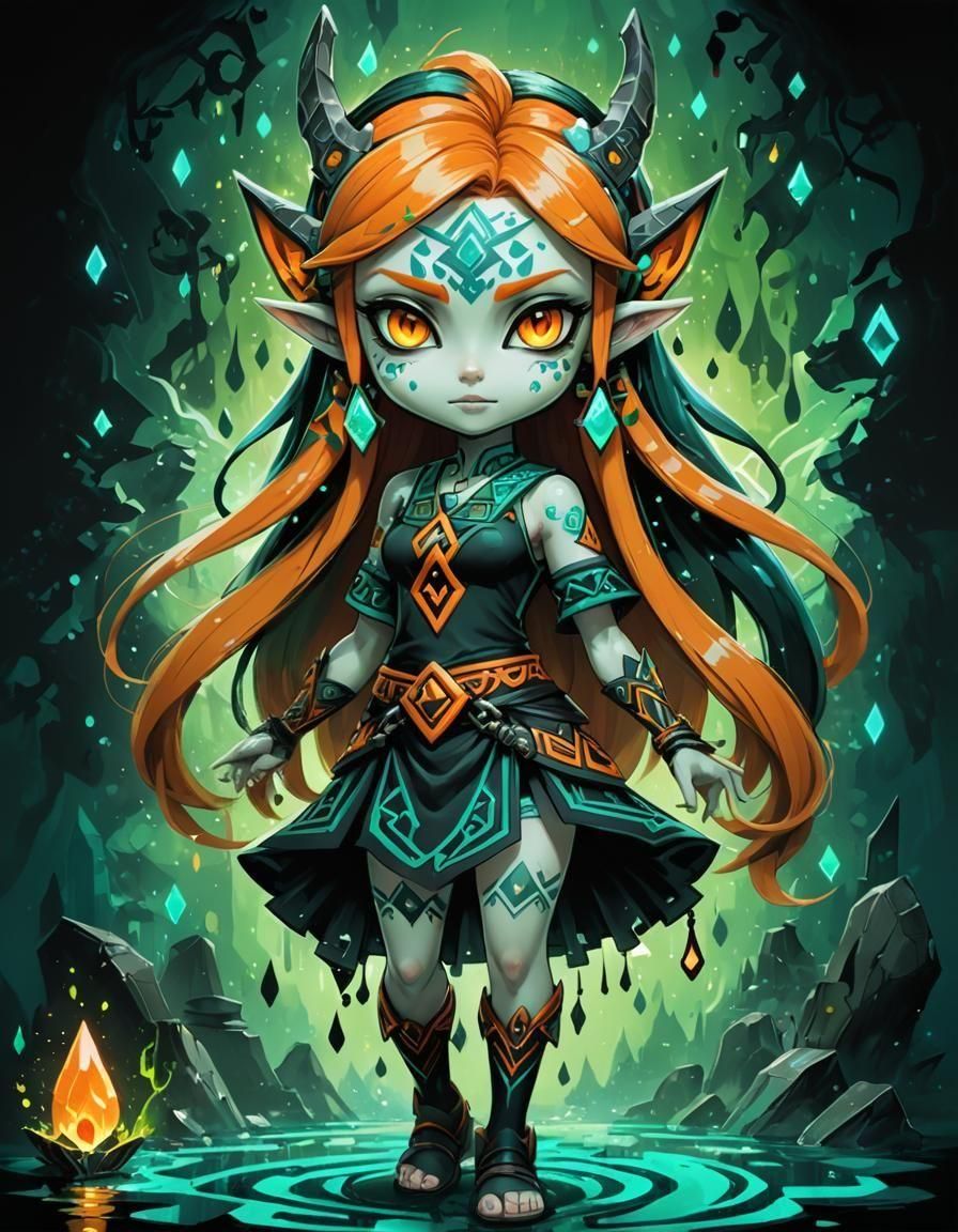 Cute Midna Girl in Vibrant Oil Painting Style