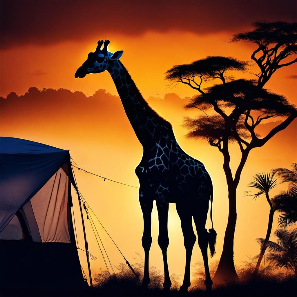 Giraffe Silhouette Camping Scene: Professional Photography