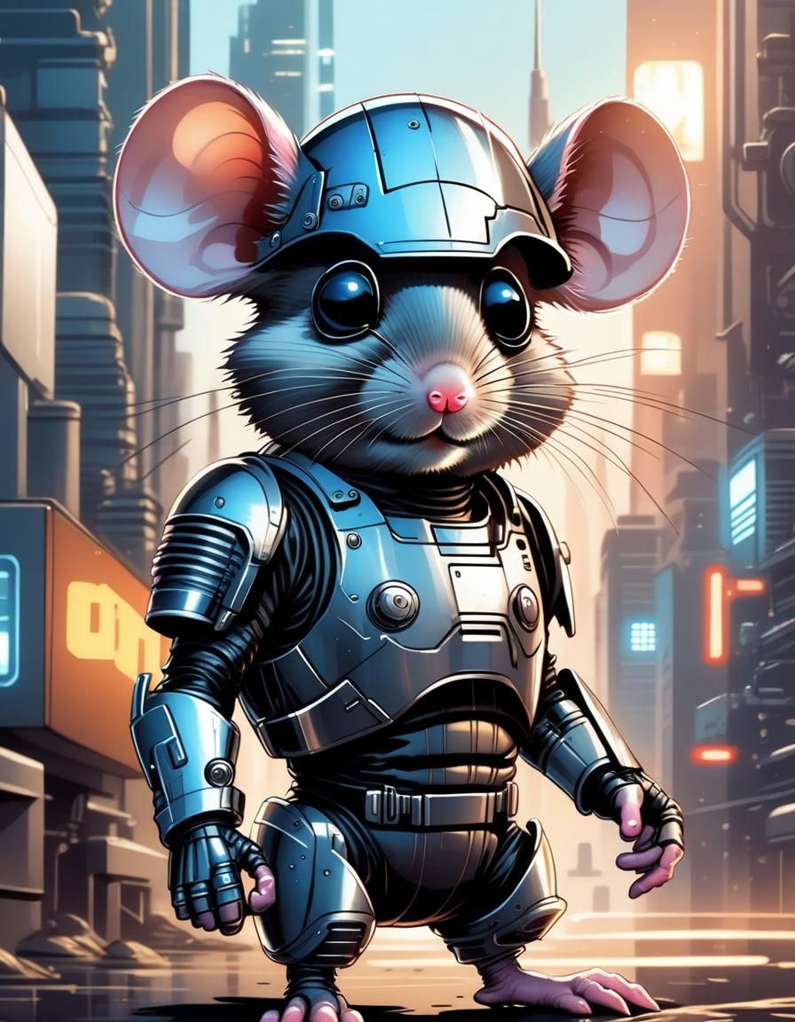 Robocop Mouse in Future City, Comic Book Art