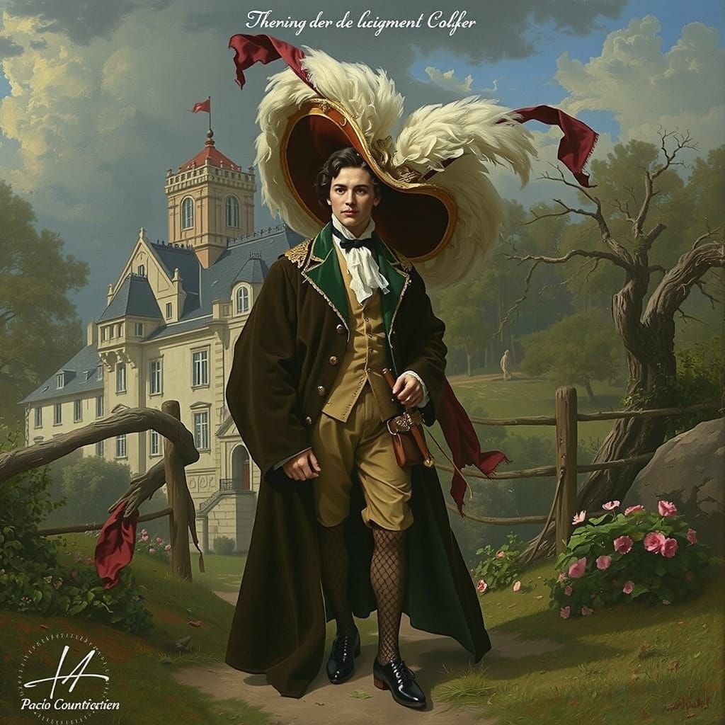 Romantic Figure in French Countryside, Rococo Style