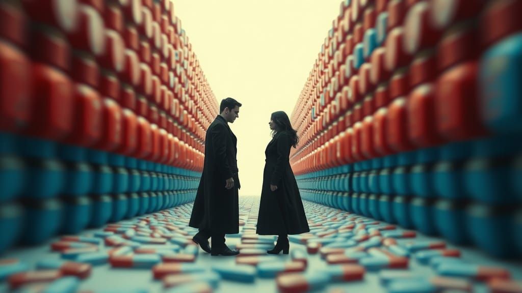Neo and Trinity Confront the Pill Maze in a Surreal Matrix S...