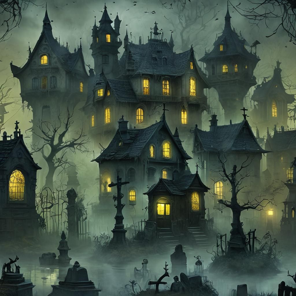 Charming Haunted House with Ethereal Mist, by Jansson