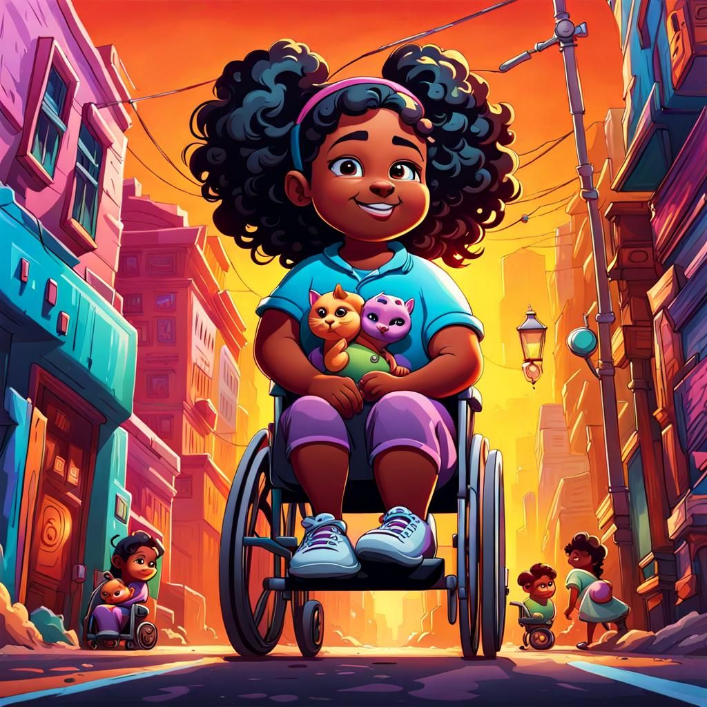 Girl Pushing Friend in Wheelchair: Graffiti Art