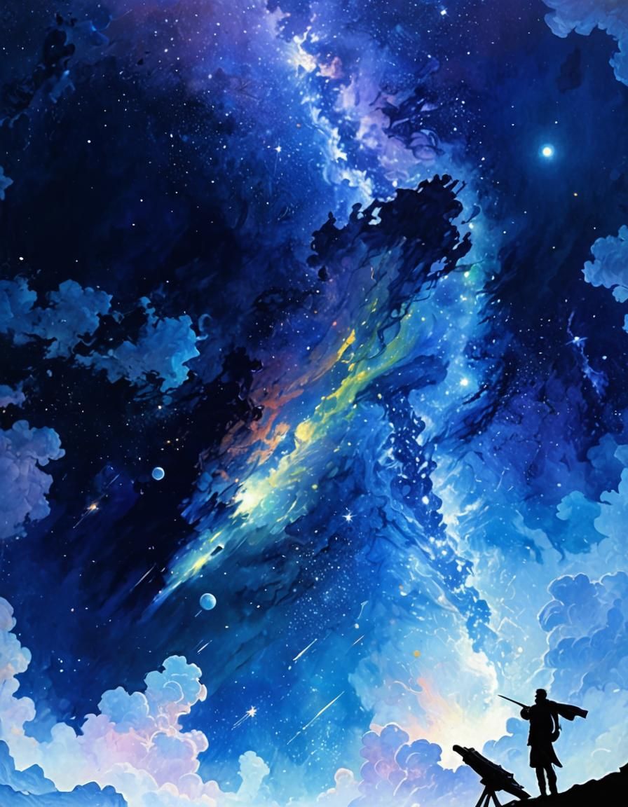 Lone Figure Adrift in Starry Expanse