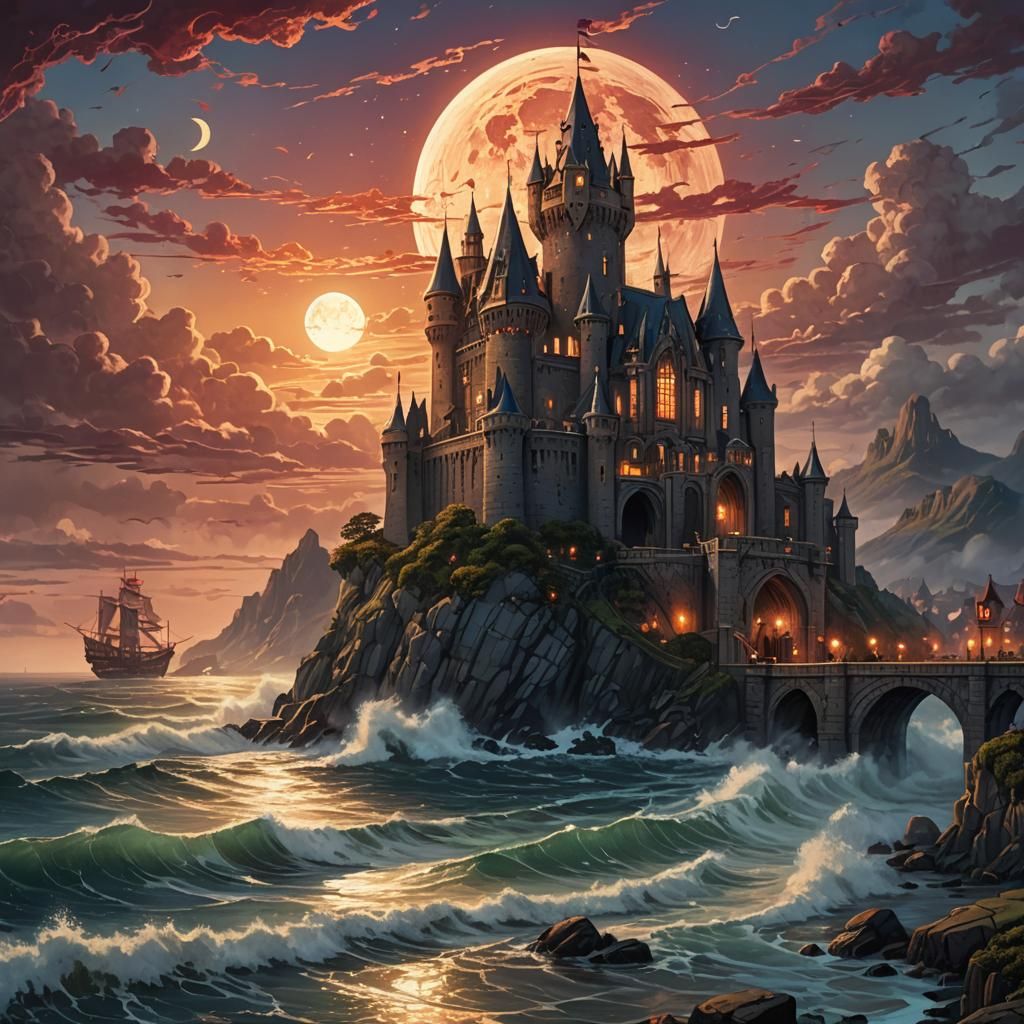Bloodmoon Castle Seascape Concept Art