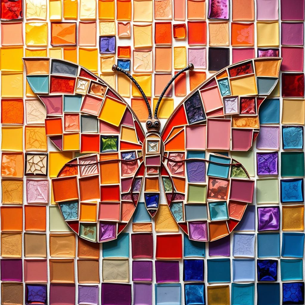 Vibrant Butterfly Mosaic Art in Ceramic and Glass Tiles