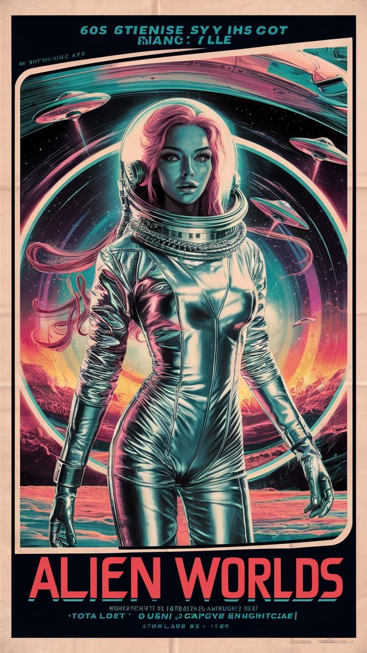 Retro Movie Poster: Alien Worlds in Manga Style