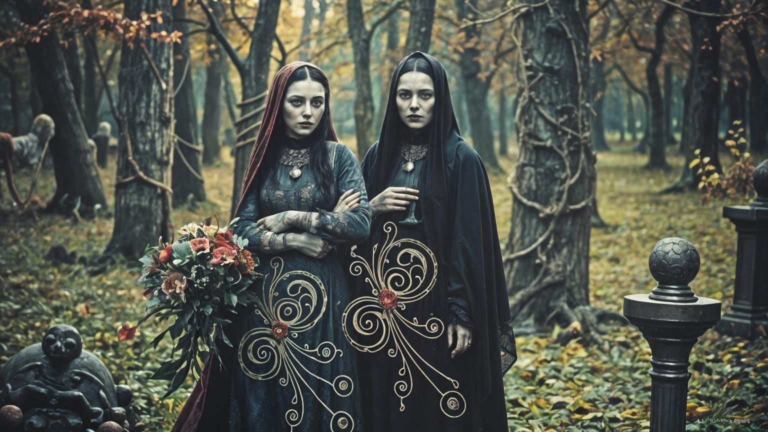 Art Nouveau Couple Under Majestic Night Sky