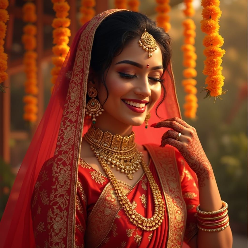 Joyous Indian Bride Anushka in Golden Hour Light
