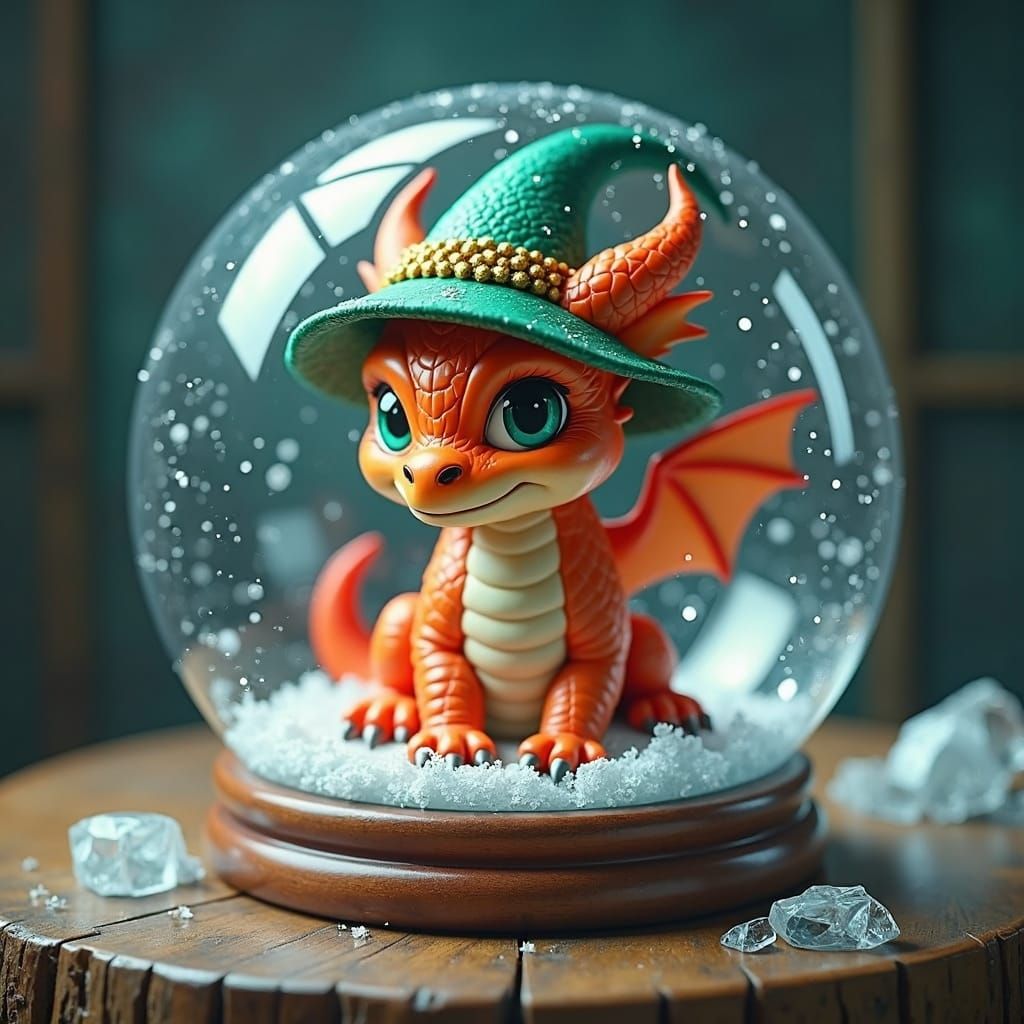 Red Dragon in Snow Globe: Fantasy Concept Art
