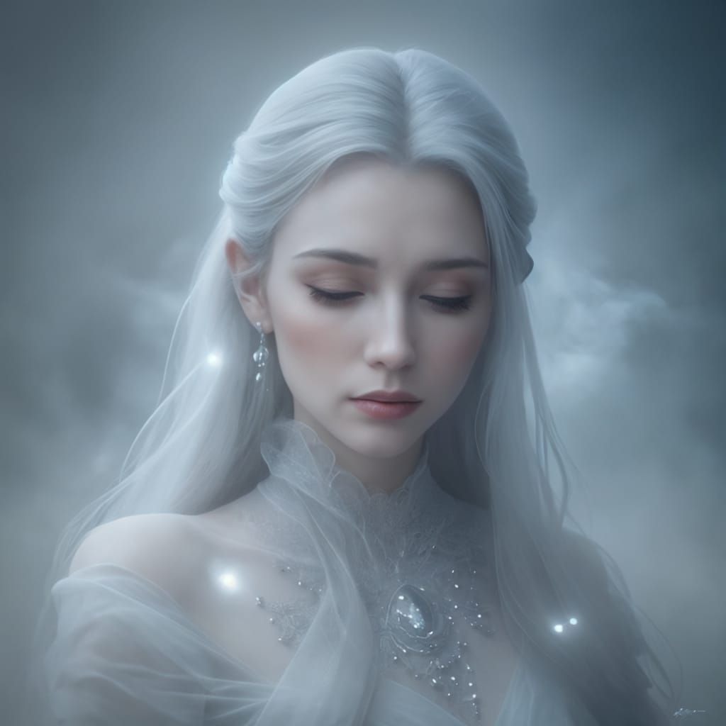 Ethereal Goddess in Silver Mist