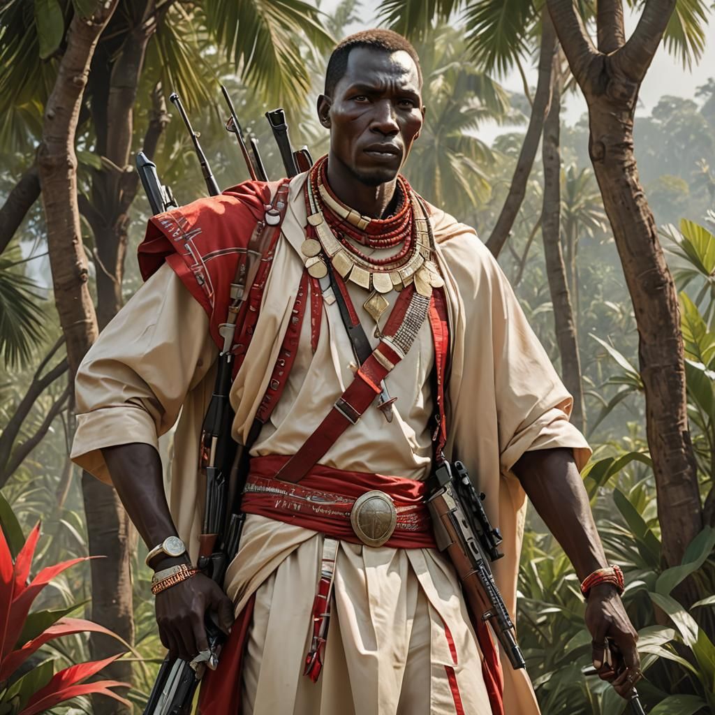 Handsome Maasai Warrior with Spear and Rifle