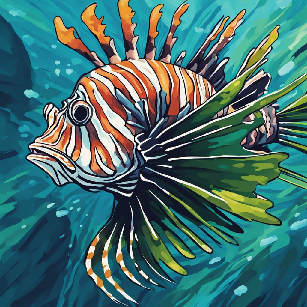 Expressionist Lionfish Illustration in Moody Blues