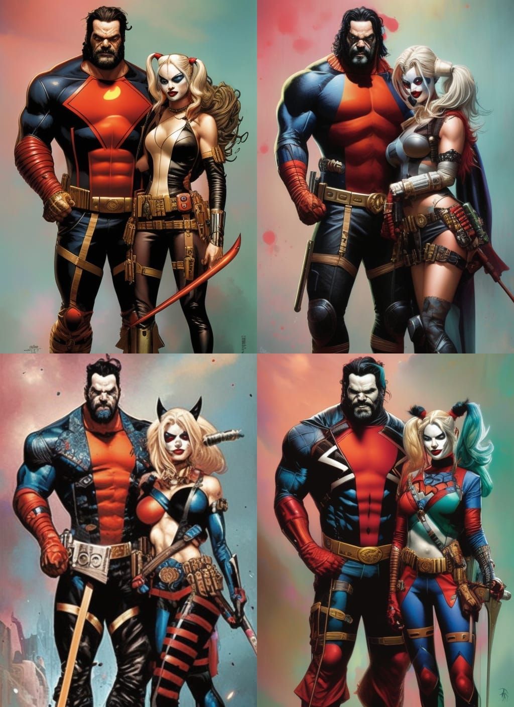 Harley Quinn and Lobo Crayon Caricature