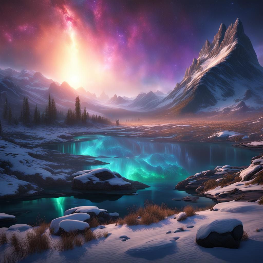 Fantastical Northern Lights Landscape in Detailed Matte Pain...