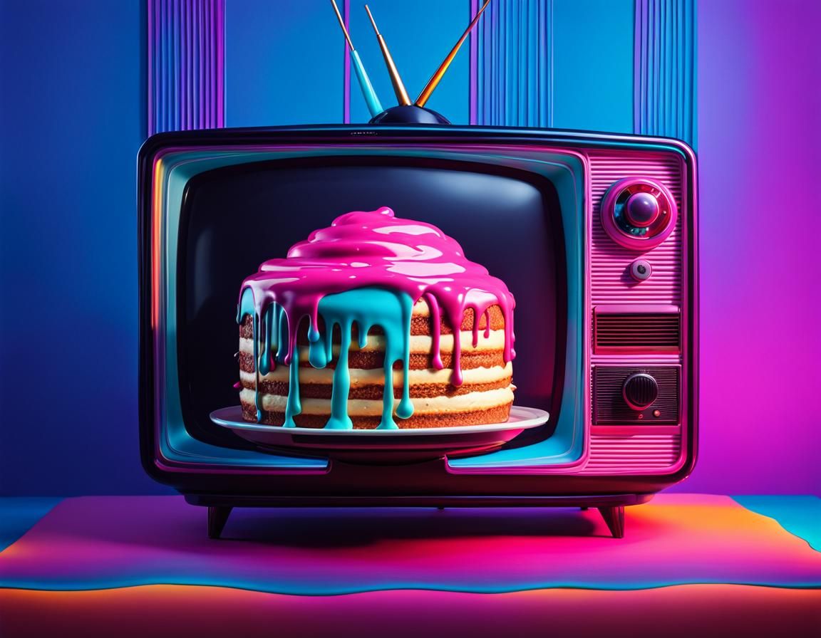 Psychedelic Blob Cake on Vintage TV, Hyperrealistic Concept ...