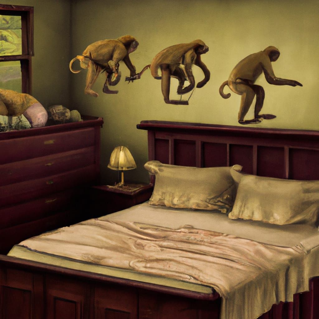 Surreal Monkeys Jumping: Ultra-Realistic Horror Painting