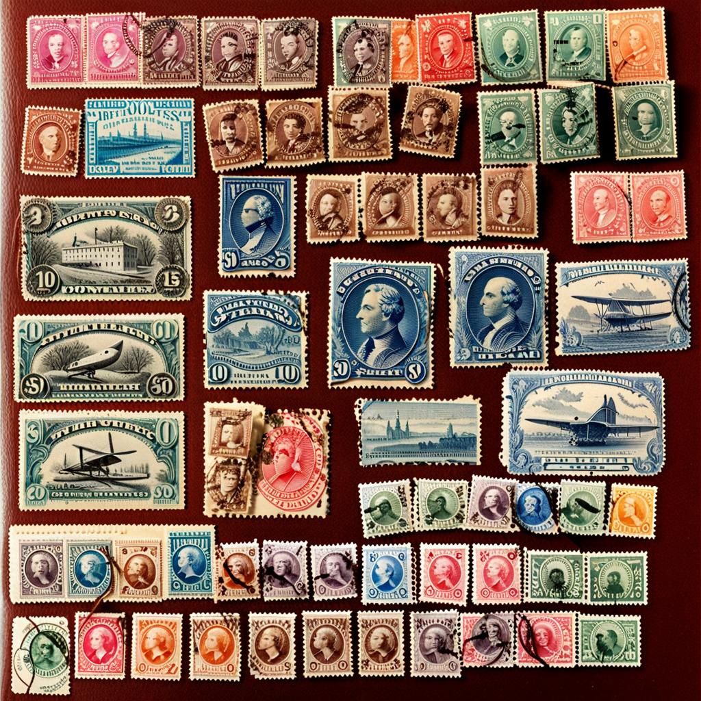 Vintage Philatelist's Page of Antique Postal Stamps