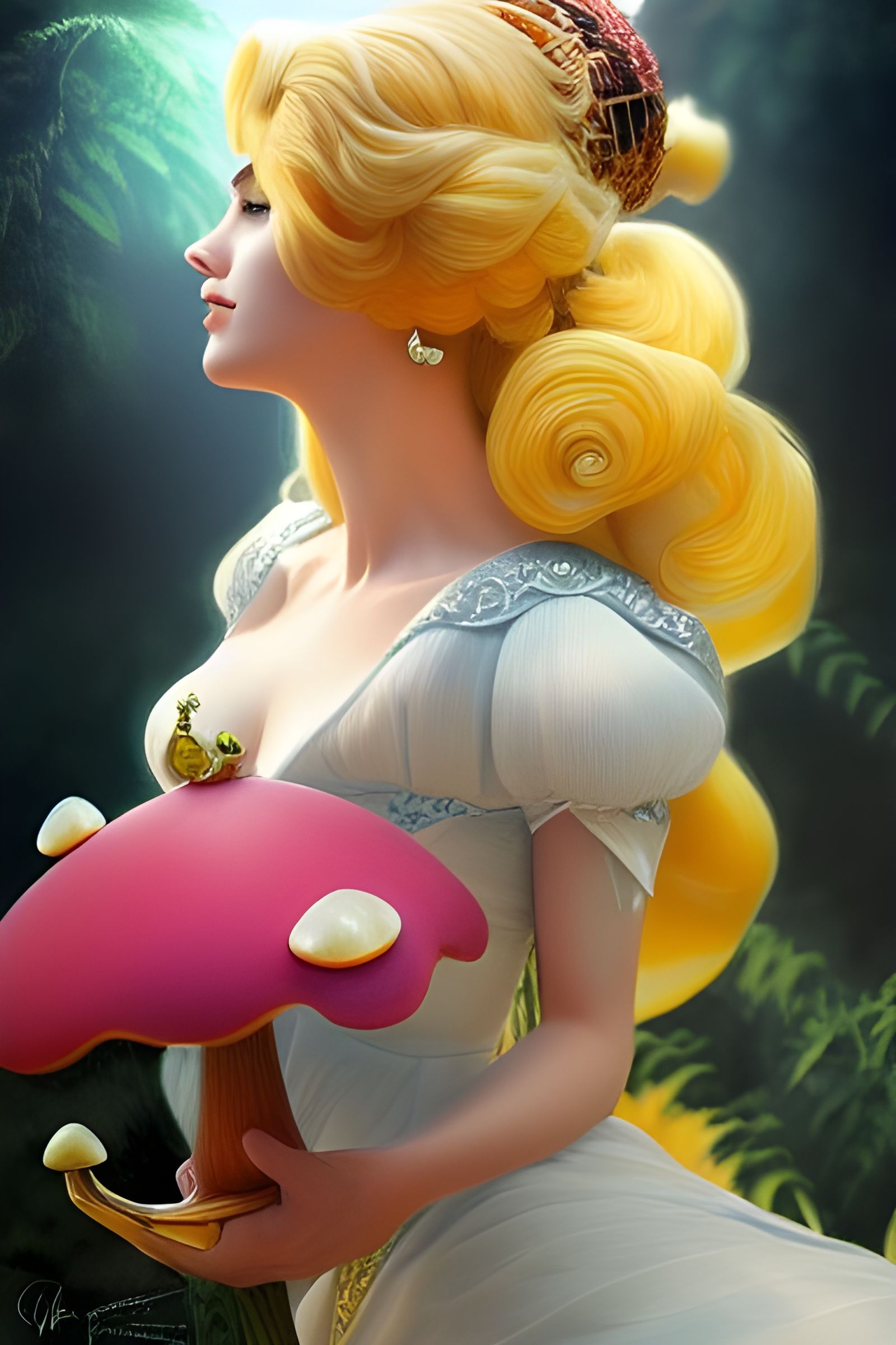 Princess Peach Portrait in Mushroom Kingdom, Detailed Digita...