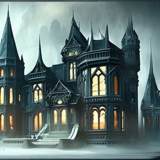 Epic gothic house painted black& ethereal gothic windows& Gothic vibes& ethereal vibes& dark fantasy vibes& fantasy vibe...